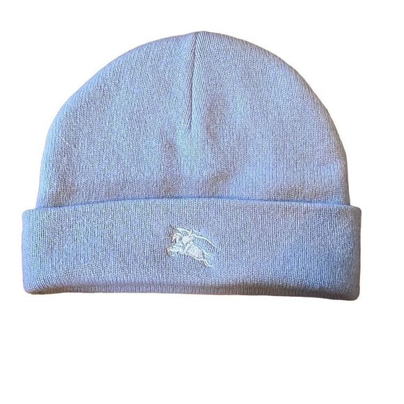 BURBERRY | baby blue 100% lambswool beanie - Picture 1 of 7